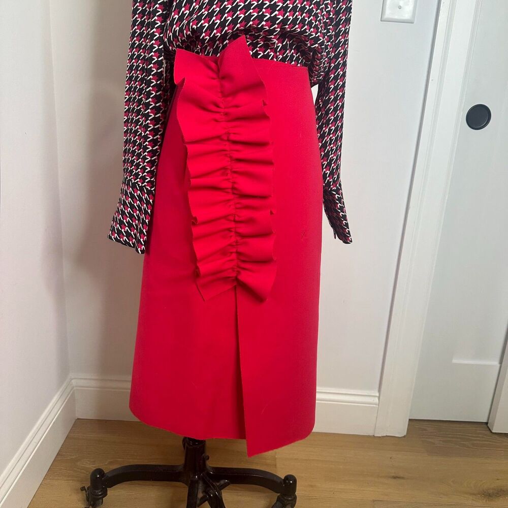 MSGM Asymmetrical Ruffled Wrap Midi Skirt Bright Pink Excellent Condition IT 44